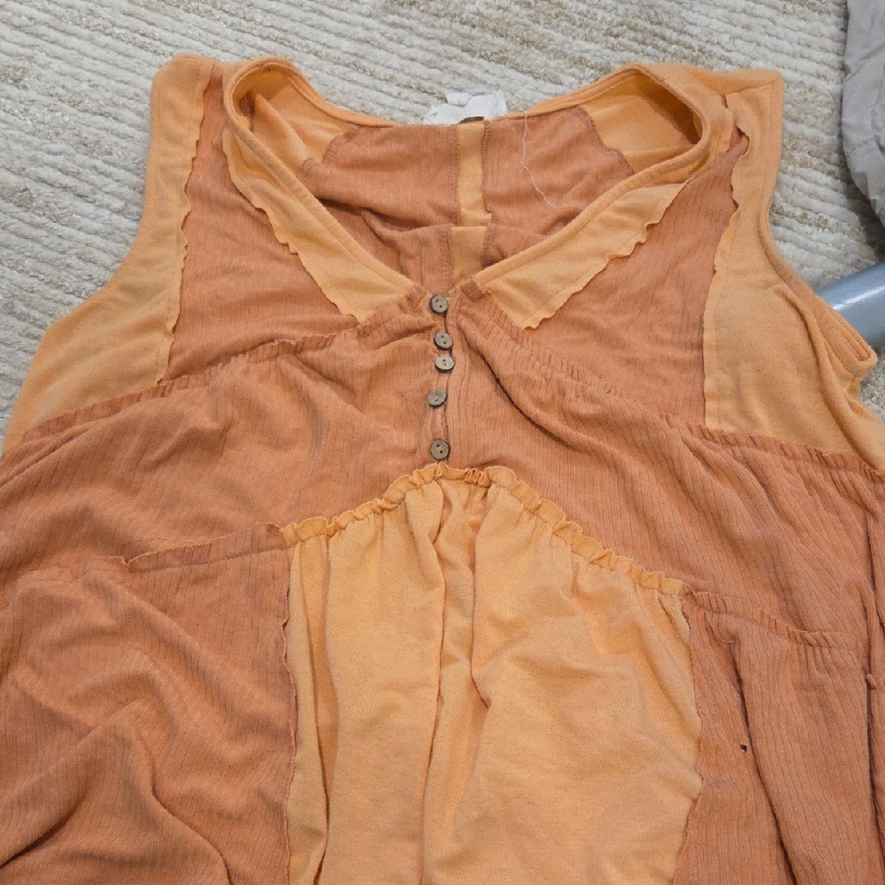 Orange Sleeveless Button-Up Top